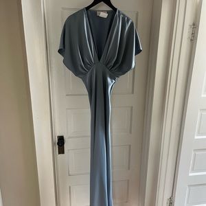 Bhldn Leila deep v flutter sleeve a-line gown